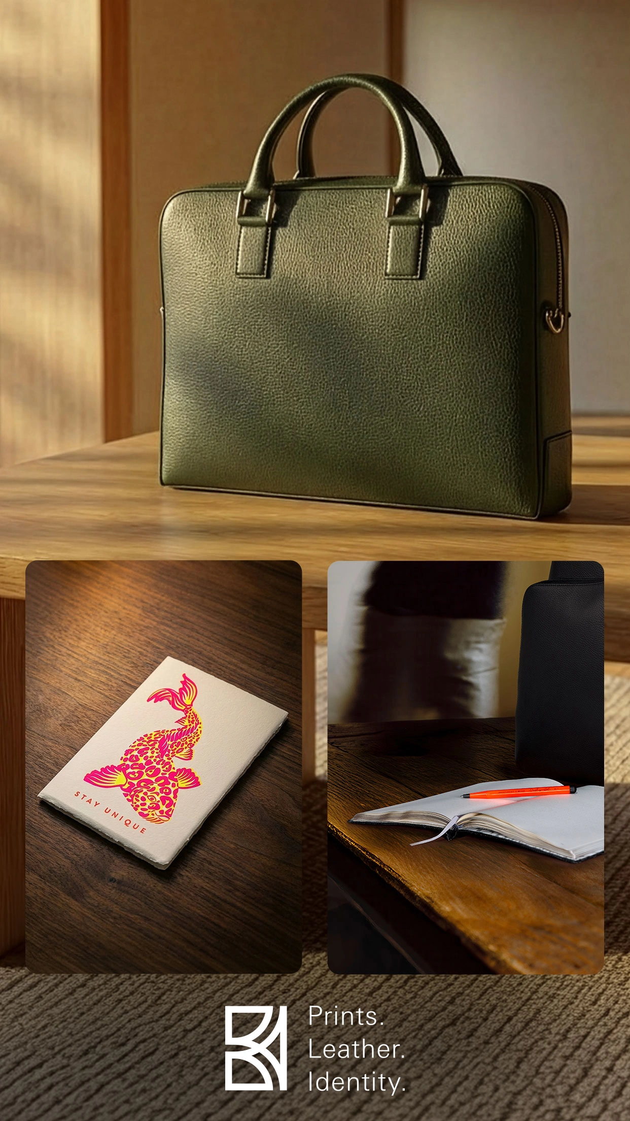 Prints. Leather. Identity. Bethge-Slogan Prints. Leather. Identity. Bethge-Slogan